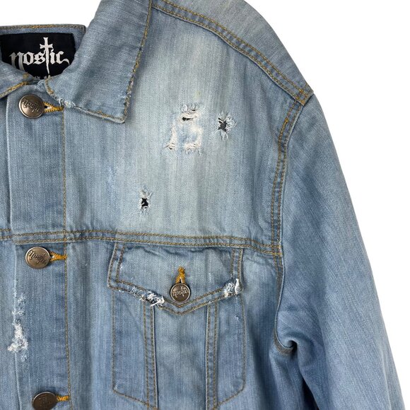 Nostic Distressed Denim Jacket Shirt Mens XXL Light Wash - Picture 5 of 11